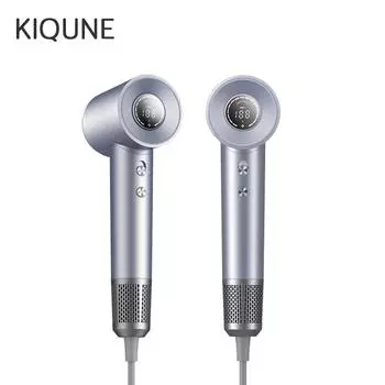 Фены KIQUNE Высокоскоростной профессиональный ионизатор воды для ухода за волосами Быстрая сушка Отрицательные ионы 110000 об/мин Умный дисплей фен EU небесно-голубой