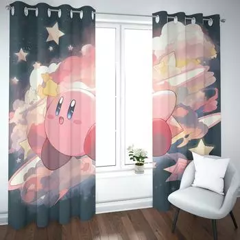 Kirby Cartoon Home 3D Print Cute Style Pink Decoration Polyester Window Blackout Children Bedroom Living Room 100x140cm&Grommet Top