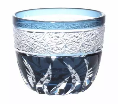 Kiriko choko glass tumbler glass cup traditional craft dishwasher safe [QD-580] (ink blue)