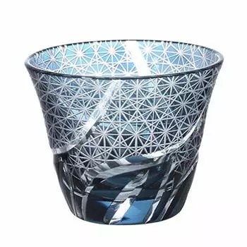 Kiriko Cold Tea Glass Cup Traditional Craft Dishwasher Safe [QD-324] (Ink Blue)