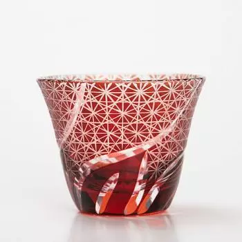 Kiriko Cold Tea Glass Kiriko Glass Sake Sake Cold Sake Liquor Glass Small Bowl Chrysanthemum Tsunagi Red Copper Color Dishwasher Safe