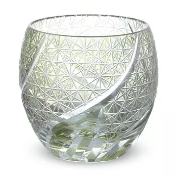 Kiriko Glass Cup Japanese Sake Ochoco 100cc Ranbori Komon Green No755209 J-kitchens Egg-shaped 5.55.9cm