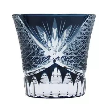 Kiriko Kiriko Kiriko Glass Kiriko Rocks Glass Wooden Box Present Gift Kissho (Blue)