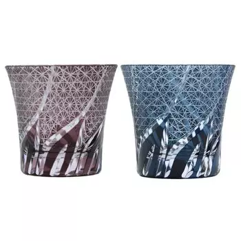 Kiriko Kiriko Pair Kiriko Glass Kiriko Rocks Glass Cold Mixed with Mixed with Hot Sixtieth Gift Kiriko Miyabi Sake, Shochu, Water, Water, Celebration,