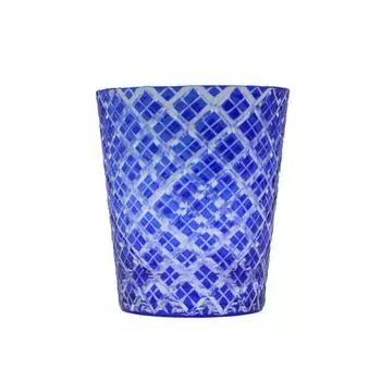 Kiriko Kiriko Sake Cup Glass Rock Tumbler Sake Cup Diamond (Blue)