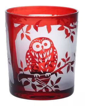 Kiriko Owl Glass Old Glass Cup Traditional Craft Dishwasher Safe [F-35385] (Red)