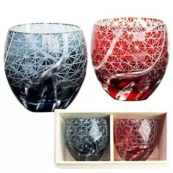 Kiriko sake cup pair Kiriko paulownia gift box choko pair of dishwasher safe pair gift set, glass, box, included, cup, glasses, [Present set, present,