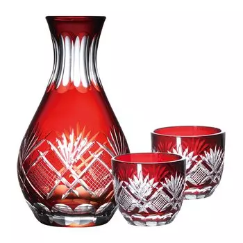 Kiriko Tokkuri Choko Set Red Sake Respect for the Older Day Day Day Set Gift Present Alcohol Tokkuri Glass Gift Box [QD-464R] Отцовская Материнская