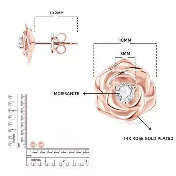 Kirin Palace серьги-гвоздики с муассанитом и розой, цвет D, 3 мм, серьги с бриллиантами, стерлинговое серебро 925 пробы, ювелирные украшения, подарок для женщин