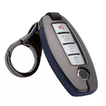 Kiriyuki Nissan Serena Elgrand Smart Key Case with Installation Tools Key Cover Metal Leather Scratches Dirty Nissan Car (Blue x Gray)