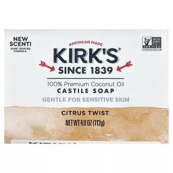Kirk S, 100% Premium Coconut Oil Castile Bar Soap, Citrus Twist, 4 Oz (113 G)