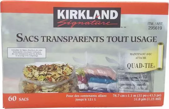 KIRKLAND SIGNATURE Clear Garbage Bags of X 60 Count (Pack 60/31 43.5),