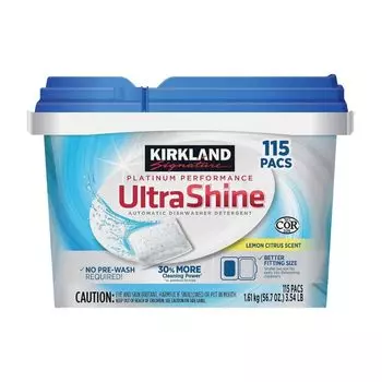 Kirkland Signature Ultra Shine Моющее средство для посудомоечной машины 115 шт. чистый