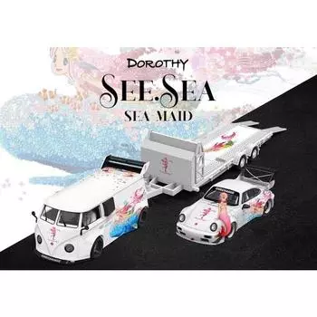 Кирпичный дом 1:64 T1 Van RWB 964 Dorothy Flatbed Trailer Figure Модель литого металлического автомобиля BN