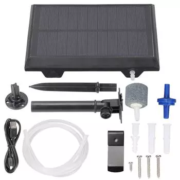 Кислородный насос для аквариума, зарядка постоянного тока 5 В, 1 А, аэратор для пруда на солнечной батарее с 2 режимами оксигенации для использования на открытом воздухе
