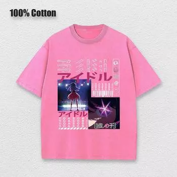 Кислотная футболка Каваий Oshi No Ko Аниме Ай Хосино Косплей Футболка Мультяшные Фанаты Отаку Футболка Повседневная Однотонная Хлопковая Унисекс Футболка S