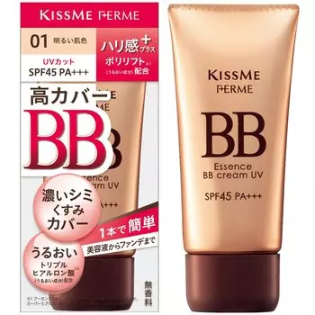 Kiss Me FERME Essence BB Cream UV 01 Яркий тон кожи 30 г Увлажнение и упругость с 1 флаконом Высокая степень покрытия SPF45 и PA+++