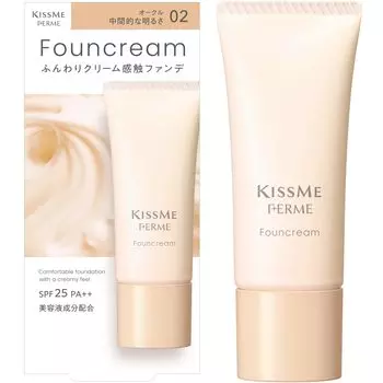 Kiss Me FERME Foun Cream 02 Ocher Medium Brightness 17g Легкая тональная основа Smooth Beautiful Skin Cream Foundation SPF25 PA++