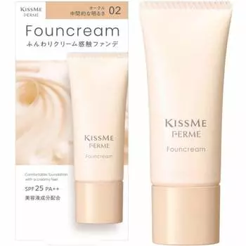 Kiss Me FERME Foun Cream 02 Ocher Medium Brightness 17g Легкая тональная основа Smooth Beautiful Skin Cream Foundation SPF25 PA++