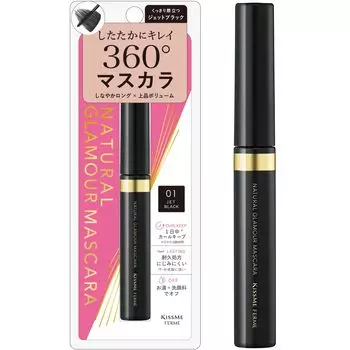 KiSS Me FERME Natural Glamor Mascara 01 Jet Black Long Volume Removes with hot water facial cleanser Contains serum ingredients 4.5g & +
