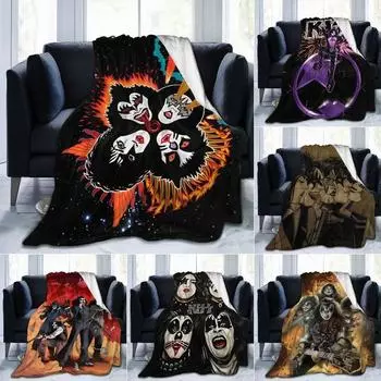 KISS Rock Band 3d одеяло с принтом, фланелевое одеяло, супер мягкое флисовое одеяло, теплое одеяло для спальни, дивана, дивана, подарки 75x90cm