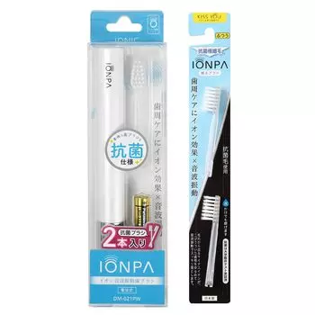 Kiss You Ion Sonic Vibration Toothbrush Electric Toothbrush Ionpa Battery Operated Pearl White Replacement Brush 2P SD205 +