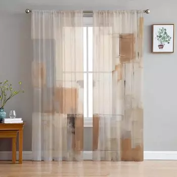 Кисть Цвет Блок Абстрактная Акварель Прозрачные Шторы для Детей Спальня Гостиная Вуаль Оконные Шторы Тюль Шторы W135 x H114cm