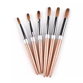Кисть для дизайна ногтей Kolinsky для наращивания акрилового УФ-геля с гофрированной головкой из розового золота с металлической ручкой DIY Живопись Рисунок Ручка для резьбы
