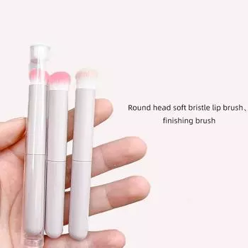 Кисть для губ, 1 шт., кисть для помады, круглая головка с крышкой, мини-кисть для макияжа, портативный консилер с мягкой щетиной розовый