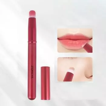 Кисть для губ с круглой головкой, мягкая щетина, легко размазывается, равномерно наносится, с крышкой, красная, женская, легкая, роскошная, кисточка для блеска для губ, косметический инструмент красный