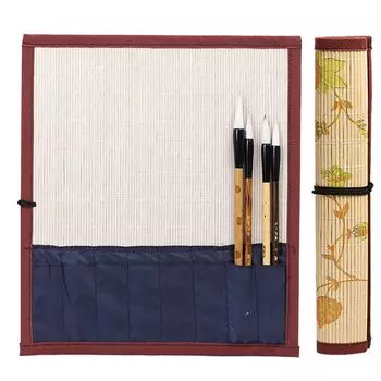 Кисть для каллиграфии с цветочным узором из бамбука с карманом, компактная, в винтажном стиле, легкая, дышащая, держатель для ручек, чехол для хранения кистей, ручная работа