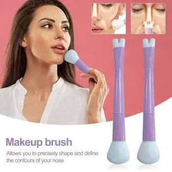 Кисть для контура носа 2 в 1, двусторонняя U-образная кисть для макияжа, скульптурирующая кисть для контура носа фиолетовый