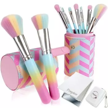 Кисть для макияжа Frepice Brush of Powder Brush Кисть для макияжа Кисть для макияжа Кисть для щек Футляр для хранения кистей Очиститель для кистей Зеркало лимон [Набор 10] В комплекте/Розовый