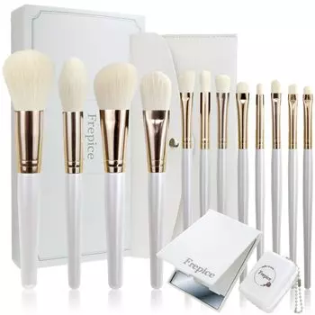 Кисть для макияжа Frepice Soft Face Eye Makeup Storage Brush Mirror Moon [Набор 12] Кисть, Кисть, Макияж, Инструменты, Чехол, Очиститель, В комплекте/Золотой