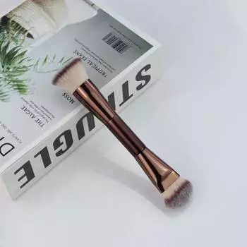 Кисть для макияжа с двойной головкой, кисть кабуки для тональной основы и контура, веганское волокно, мягкая щетина для жидких и пудровых продуктов