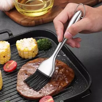 Кисть для масла для барбекю из нержавеющей стали, силиконовая головка, кухонные грили для барбекю, кисть для смазывания выпечки, ручка, предотвращающая ожоги, кисти для приправ