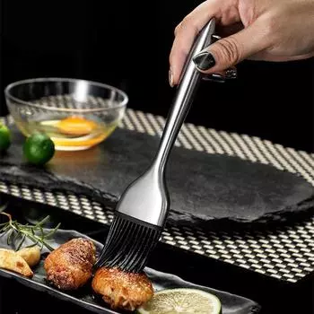 Кисть для масла для барбекю из нержавеющей стали, силиконовая головка, кухонные грили для барбекю, кисть для смазывания выпечки, ручка, предотвращающая ожоги, кисти для приправ