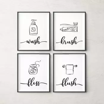 Кисть для мытья нить для смыва черно-белый минимализм искусство туалет знак плакаты холст картина скандинавская настенная картина декор для ванной комнаты 21x30cm No Framed белый