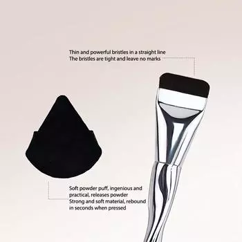 Кисть для нанесения тональной основы с плоской головкой и черный пуховкой для макияжа с ультратонкой головкой, аппликатор для нанесения консилера без следов one size