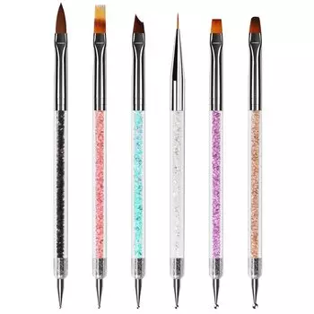 Кисть для ногтей ручка-ручка для ногтей набор из 6 гелевых кисточек для ногтей плоская плоская кисть сверхтонкая кисть для подводки кожи головы кисть для нейл-арта ручка для нейл-арта симпатичная гелевая кисточка со стразами