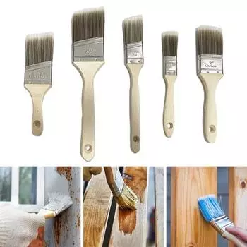 Кисть для рисования 5 шт., эргономичная деревянная ручка, плоская угловая настенная мебельная кисть для рисования
