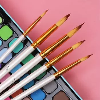 Кисть для рисования JOWOART, двухцветная, нейлоновая, круглая, с коротким деревянным стержнем, набор из 5 кистей для рисования гуашью и маслом, принадлежности для рисования Wercolor