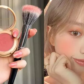 Кисть для румян, двухслойная шерстяная, тонкая, светлая, с плоской головкой, кисть для макияжа с ореолом и краской #1 fibre