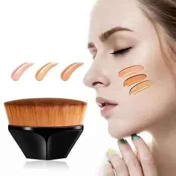 Кисть для тонального крема Лепесток Не оставляющая следов Кисть для макияжа Плоская головка Портативный Не ешьте кисть для пудры Коробка для хранения Кисть для тонального крема темно-коричневого