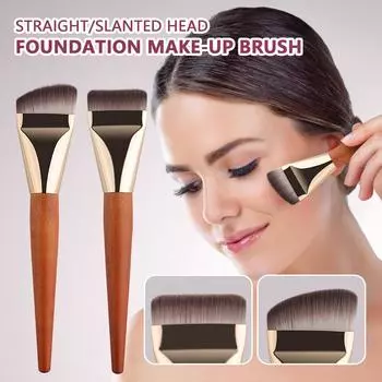 Кисть для тонального крема Однообразная деревянная ручка с плоской головкой Ультратонкая бесследная жидкая основа для макияжа Маска с плоской головкой Кисть для макияжа One Size