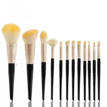Кисть для тональной основы, рассыпчатая кисть для пудры, кисть для теней для век, 12 черных цилиндрических кистей для макияжа, набор кистей для теней, инструменты для макияжа