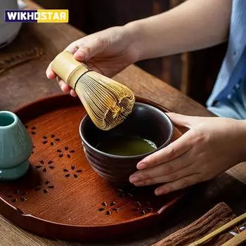 Кисть для заваривания чая 100Mesh Чайная утварь Японская церемония Бамбук Часен Кухонные принадлежности Зеленый порошок для чая Маття Венчик для заваривания чая Набор для заваривания чая Матча темные хаки