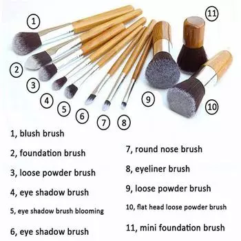 Кисти для макияжа из бамбука ручной работы, набор из 11 шт., кисть для макияжа с подводкой для глаз, мягкая кисть для растушевки кабуки