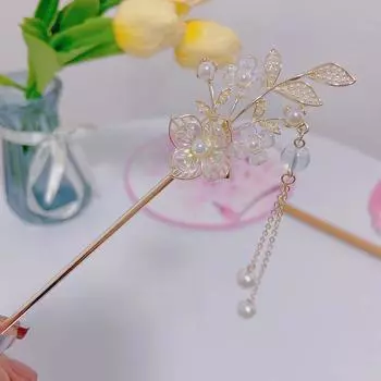 Кисточка Цветок Жемчуг Для Девочек Китайские Заколки Для Волос Ханьфу Палочки Для Волос Женские Шпильки Корейские Заколки Для Волос серебряный