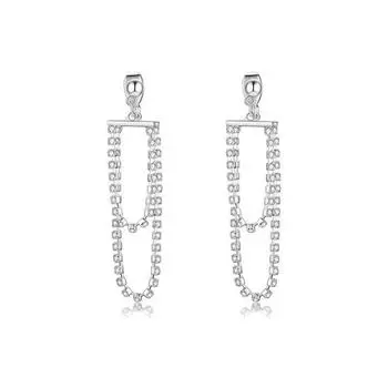 Кисточка Двойной Циркон Ушная Цепочка Женская Простой Темперамент Уличная Фотография Супер Вспышка Лицо Маленькое Ночной Клуб Интернет Знаменитость Серьги Длинные